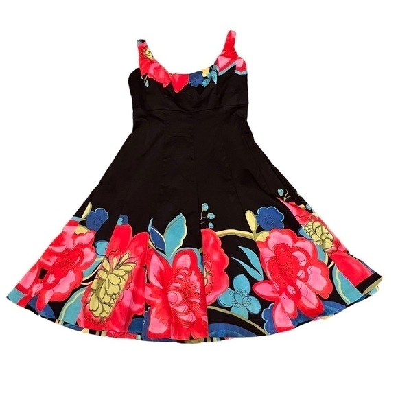 NINE WEST Black Floral Graphic A-Line Party Dress, Sundress, Size 6 - Picture 1 of 16